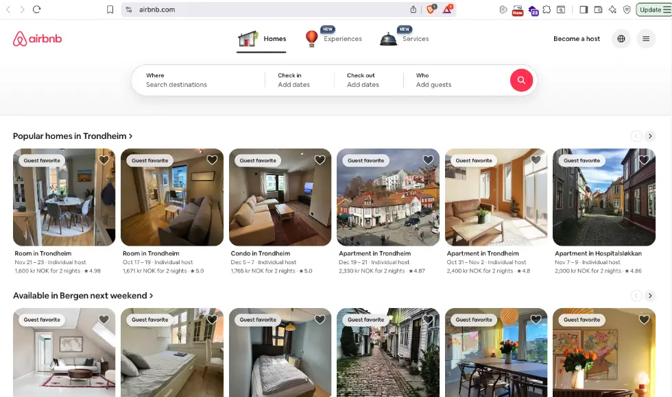 Airbnb Brukergrensesnitt