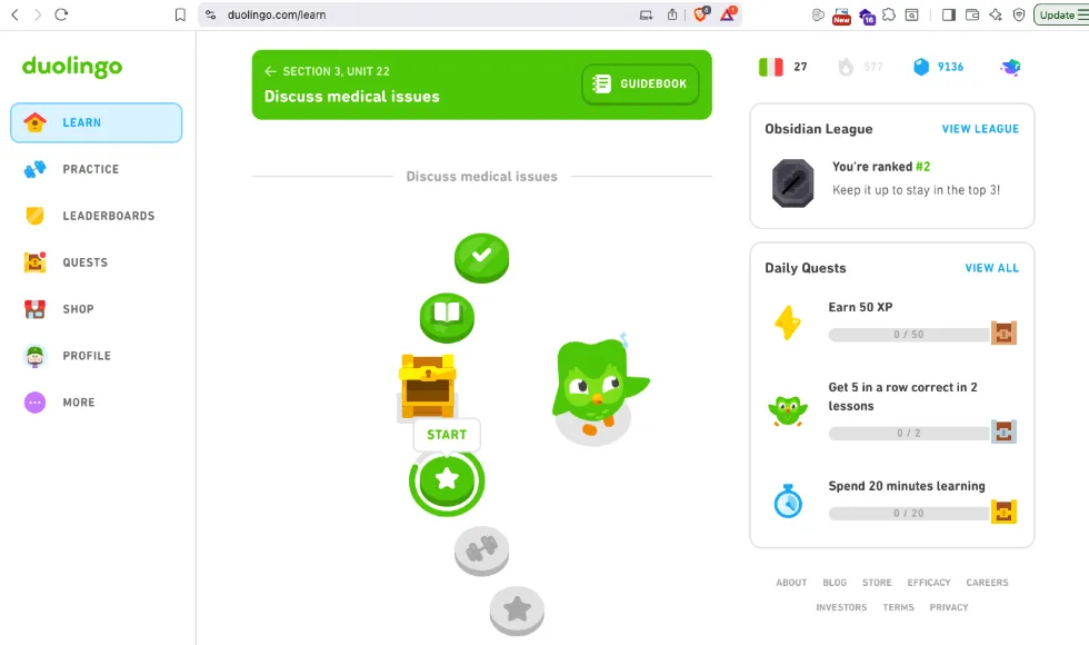 Duolingo Learn Brukergrensesnitt