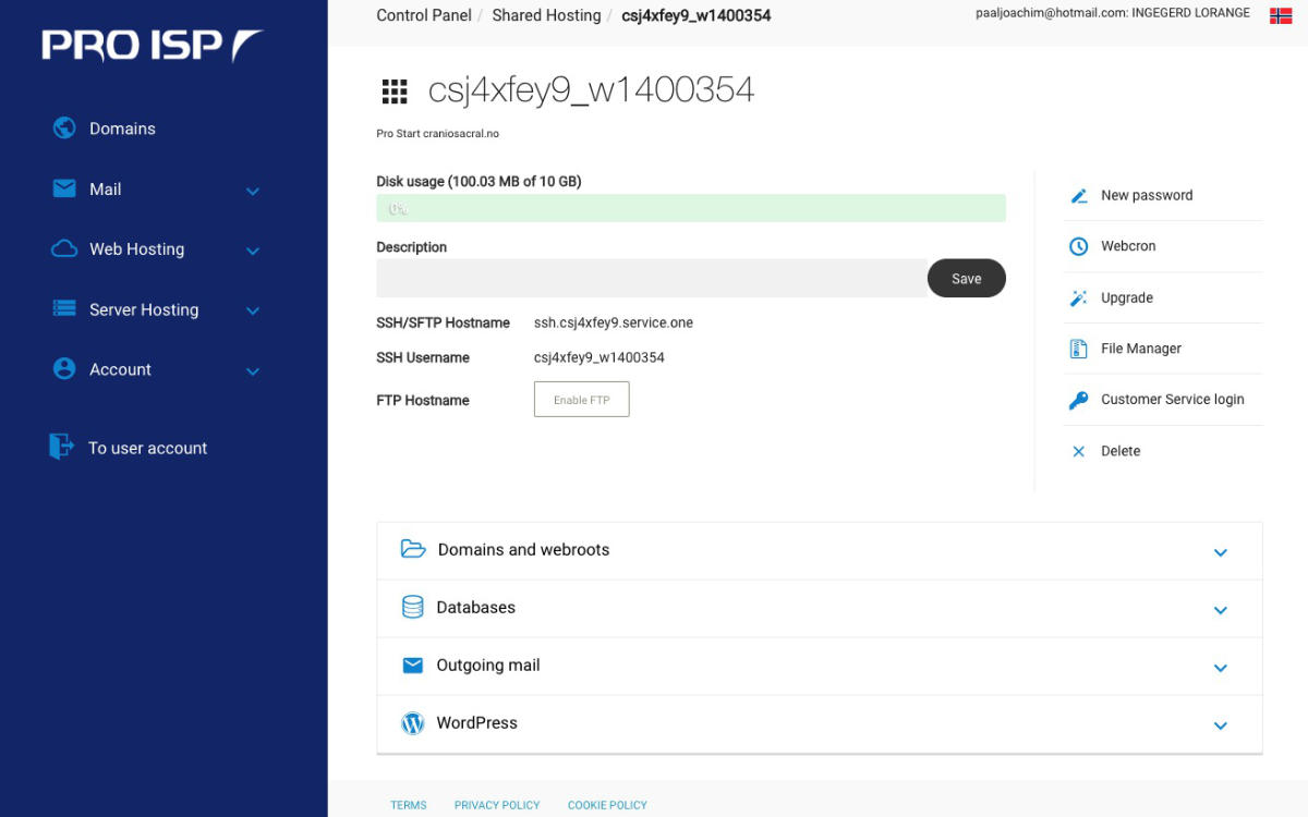 Lag en WordPress nettsiden gjennom ProISP kontrollpanel